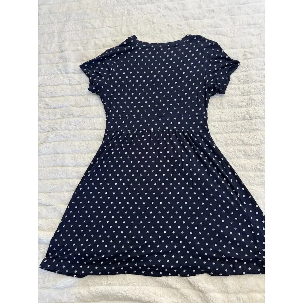 L.L.Bean Blue White Polka Dot Fit & Flare V-Neck Short Sleeve Dress M Pet - Picture 5 of 5